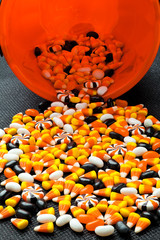 close-up of candies spilled out of the basket.