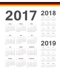 Set of German 2017, 2018, 2019 year vector calendars
