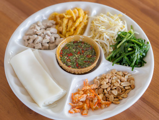 Fresh vegetables, beans, flour, complementing the food plate Tha