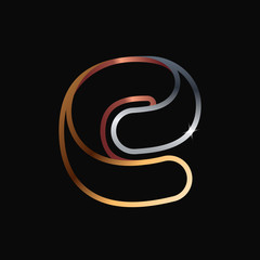 E letter one line golden logo.