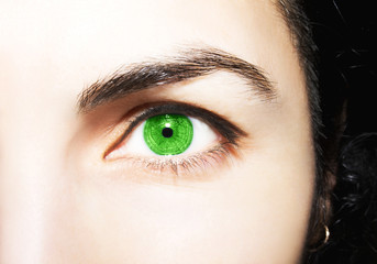 Beautiful insightful look green woman's eyes