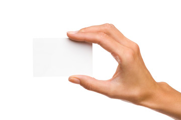 Woman's Hand Holds White Card