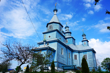 Old wooden Orthodox church in honor of St. Nicholas in 1818 in the Leather-Township. Built without a single nail. Belarus. Cultural and spiritual heritage of Belarus.