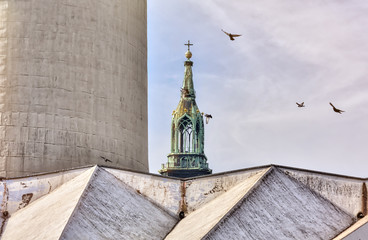 Fototapeta premium detail of the TV tower Berlin with steeple of St. Marien church,