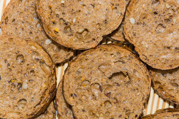 The texture of sliced wholemeal rye bread