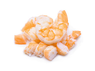 Cooked shrimps isolated on white background.