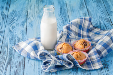 Breakfast with muffins and milk