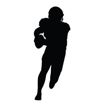 American football player, vector isolated silhouette. Running fo