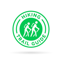 Obraz premium Hiking trail guide symbol with hikers icon