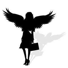 Vector silhouette of a woman with wings.