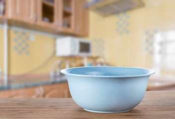 Blue bowl on the kitchen table