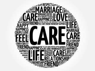 CARE circle word cloud collage concept