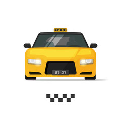 Taxi cab vector illustration isolated on white background, yellow taxi car with taxi light, flat cartoon luxury taxi design