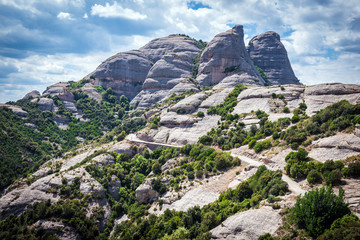 tourist trail in Montserrat mountains near Maria de Montserrat Abbey, Spain