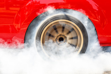 Dragster Car Burn Out Rear Tyre With Smoke.