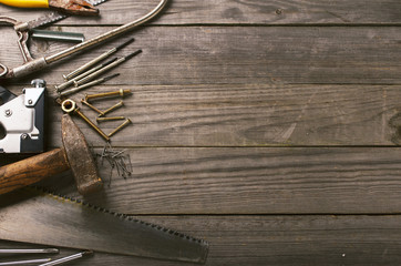 old tools on a wooden table