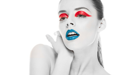 blue lips and red eye liner