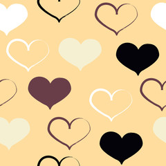 Cute vector geometric seamless pattern. Brush strokes, hearts. Hand drawn grunge texture. Abstract forms. Endless texture can be used for printing onto fabric or paper