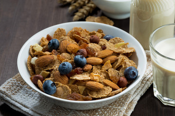 breakfast cereal flakes with blueberries and nuts 