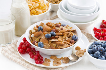 breakfast with cereals flakes, nuts and berries
