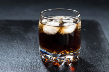 cola with ice in a glass