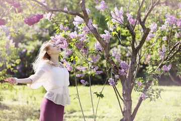 woman in a spring garden