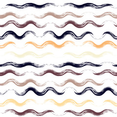 Cute vector geometric seamless pattern. Brush strokes, wavy lines. Hand drawn grunge texture. Abstract forms. Endless texture can be used for printing onto fabric or paper