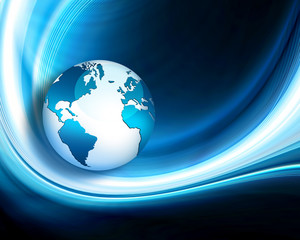 Best Internet Concept of global business. Globe, glowing lines on technological background. Electronics, Wi-Fi, rays, symbols Internet, television, mobile and satellite communications