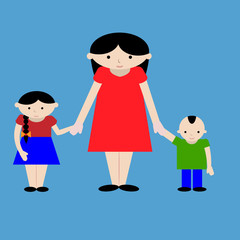 Mother with kids cartoon illustration