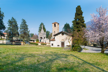 Fototapeta na wymiar Italy, church of Brusimpiano on Lake Lugano-Ceresio. Location between Ponte Tresa and Porto Ceresio on the border with Switzerland 