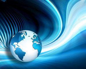 Best Internet Concept of global business. Globe, glowing lines on technological background. Electronics, Wi-Fi, rays, symbols Internet, television, mobile and satellite communications