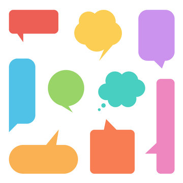 Flat design colorful speech bubbles set, collection isolated on white background.