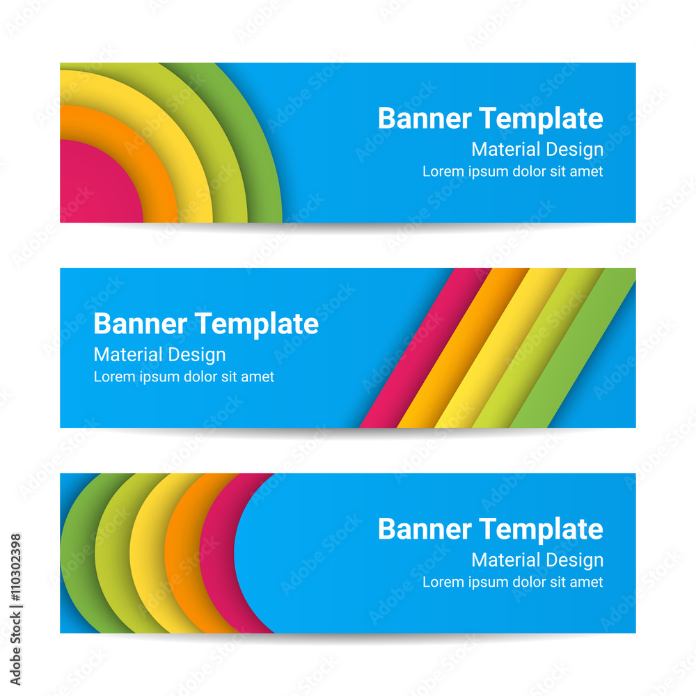 Wall mural material design banners. set of modern colorful horizontal vector banners, page headers. can be used