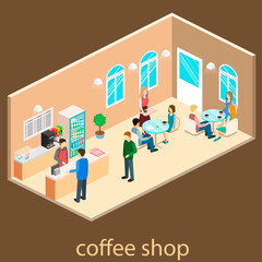 Isometric interior of coffee shop.