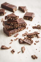 Chocolate pieces with sesame seeds.