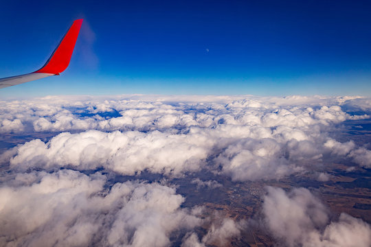 Amazing Aerial View of Landscapes and Aircraft Wing - Panoramic