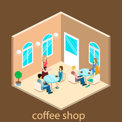 Isometric interior of coffee shop.