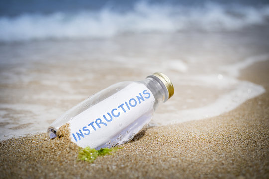 Instructions concept of message in a bottle