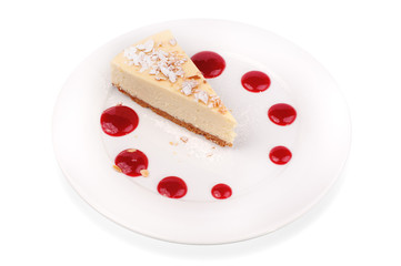 Strawberry cheesecake isolated on white 