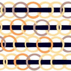 Cute vector geometric seamless pattern . Polka dots and stripes. Brush strokes. Hand drawn grunge texture. Abstract forms. Endless texture can be used for printing onto fabric or paper