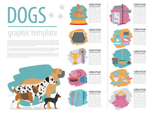 Dog info graphic template. Heatlh care, vet, nutrition, exhibiti