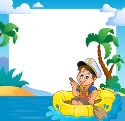 Obraz na płótnie Canvas Frame with little sailor in boat