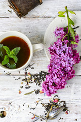 Obraz na płótnie Canvas Custard tea and lilac