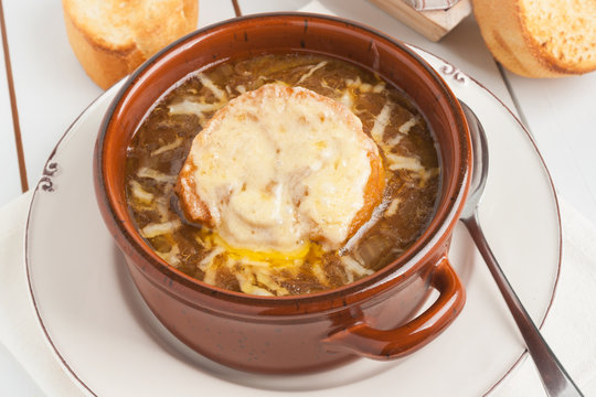 French onion soup with grilled gruyere cheese croutons