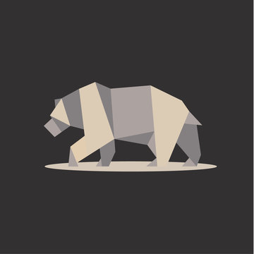 Brown bear in polygon style design on the low poly quality of modern flat logos illustrations