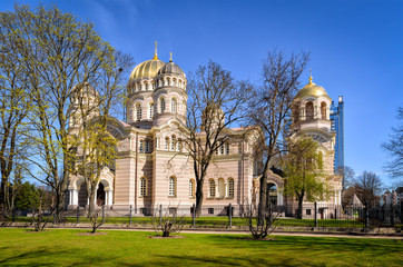 Fototapeta premium Russian orthodox cathedral of the Nativity of Christ in Riga, La
