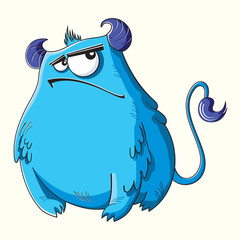Funny cartoon fluffy blue monster 