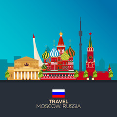 Moscow. Tourism. Travelling illustration Moscow city. Modern flat design. Moscow skyline. Russia