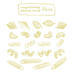 Sketch of different sorts of pasta is a great design element for italian restaurants and pasta restaurants.