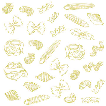 Hand drawn pasta sketch in yellow color is a great design element for italian restaurants and pasta restaurants.
